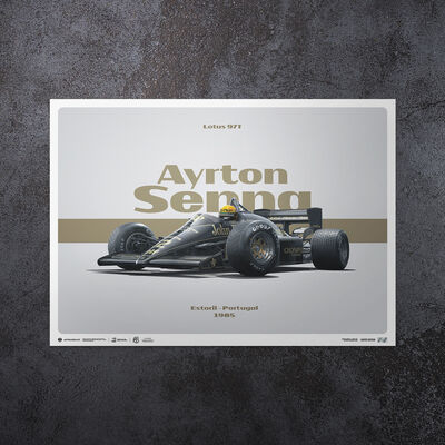 Lotus 97T - Ayrton Senna Horizontal Tribute Estoril 1985 Limited Edition Poster